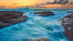 Landscapes sunset Sea nature coast Oregon rocks waves USA 