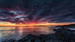 Landscapes sunset Sea nature coast rocks