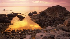 Landscapes sunset Sea nature coast rocks reflections Ulster