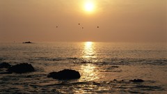 Landscapes sunset Sea nature coast rocks reflections waves