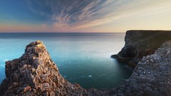 Landscapes sunset Sea nature coast United Kingdom cliffs rocks 