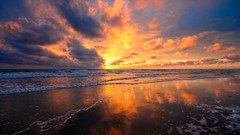 Landscapes sunset Sea nature fire clouds Beaches waves skyscapes