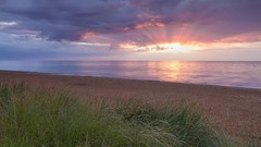 Landscapes sunset Sea nature grass clouds coast United Kingdom 