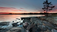 Landscapes sunset Sea nature horizon rocks Beaches