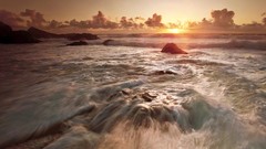 Landscapes sunset Sea nature ocean waves