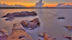 Landscapes sunset Sea nature rock cloud