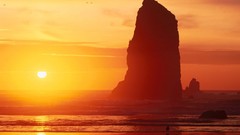Landscapes sunset Sea nature silhouettes rock formations