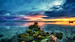 Landscapes sunset Sea nature sun clouds ocean germany rocks