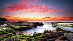 Landscapes sunset Sea nature sun clouds rocks skies