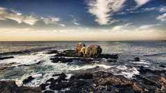 Landscapes sunset Sea nature water clouds coast surfing rocks 