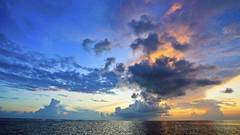 Landscapes sunset Sea nature yellow water blue clouds ocean 