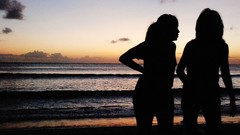 Landscapes sunset Sea ocean woman silhouettes portraits