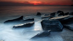 Landscapes sunset Sea rocks