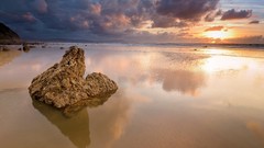 Landscapes sunset Sea rocks Beaches
