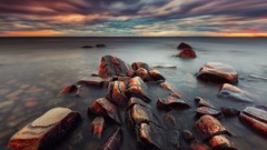 Landscapes sunset Sea stones nature clouds evening sweden rocks 