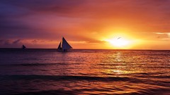 Landscapes sunset Sea sun clouds sailing skies