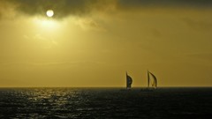 Landscapes sunset Sea sun ocean Boats