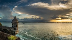 Landscapes sunset Sea water clouds bay skies