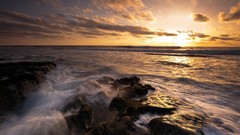 Landscapes sunset Sea water sun clouds rocks skyscapes