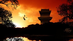 Landscapes sunset silhouettes digital art