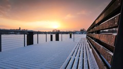 Landscapes sunset snow winter dawn bench