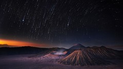 Landscapes sunset Stars Volcanoes night sky