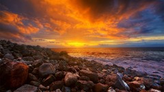 Landscapes sunset stones clouds