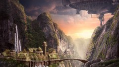 Landscapes sunset sun Boats waterfalls Bridges rocks Castles 