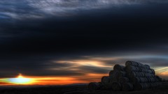 Landscapes sunset sun clouds hay