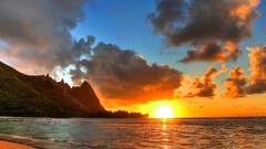 Landscapes sunset sun Mountains clouds Beaches