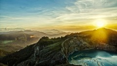 Landscapes sunset sun Mountains clouds Volcanoes lakes HDR 
