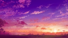 Landscapes sunset Trees clouds Anime artwork