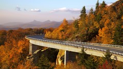 Landscapes sunset Trees clouds autumn viaduct roads colors 