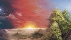 Landscapes sunset Trees night sun Mountains clouds gate witches 