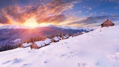 Landscapes sunset Trees snow winter clouds forests scenic 