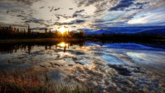 Landscapes sunset Trees water reflections HDR Photography 