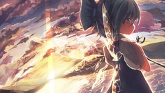 Landscapes sunset water clouds ice wings Anime Fairies tears 