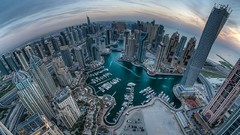Landscapes sunset water clouds ocean dubai piers buildings 