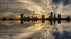 Landscapes sunset water clouds ocean Singapore reflections skies