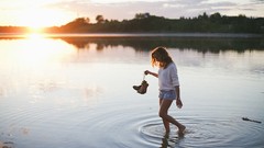 Landscapes sunset woman lakes blondes
