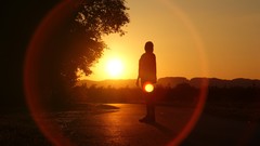Landscapes sunset woman silhouettes lens flare