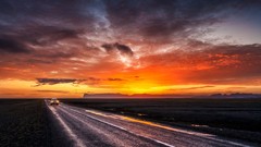 Landscapes sunset yellow clouds red hills roads skies deserts