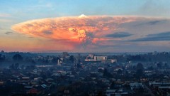 Landscapes sunset yellow red white smoke explosion Volcanoes 