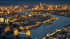 Landscapes sunset yellow water blue white London ships 