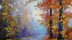 Landscapes Trees autumn paintings roads drawings