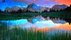 Landscapes Trees blue clouds lakes reflections