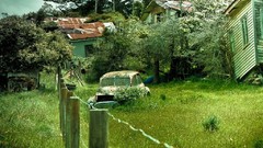 Landscapes Trees cars farm abandoned vintage forests