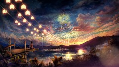 Landscapes Trees clouds Anime fireworks cities anime girls 