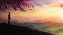 Landscapes Trees clouds hills Anime cities anime boys