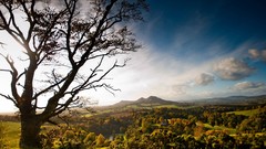 Landscapes Trees clouds hills Scotland sunlight
